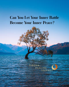 Tree in the middle of a lake with blog title and logo